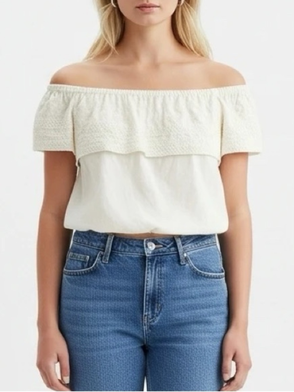 Lucky Brand Cream Off the Shoulder Ruffle Top